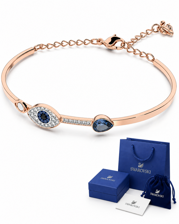Pulsera Evil Eye Azul Oro Rosa con Cristales | Swarovski