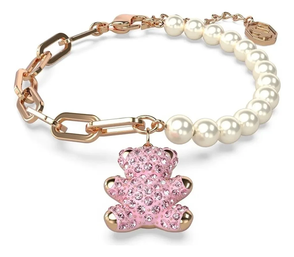 Pulsera Teddy Bear Rosa con Perlas y Cristales | Swarovski