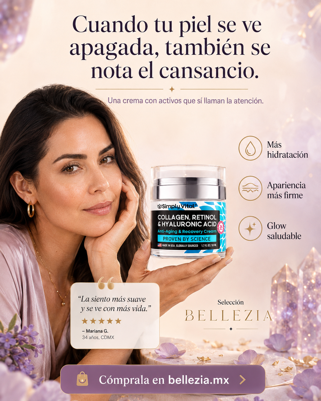 Crema Colágeno + Retinol + Ácido Hialurónico | Bellezia