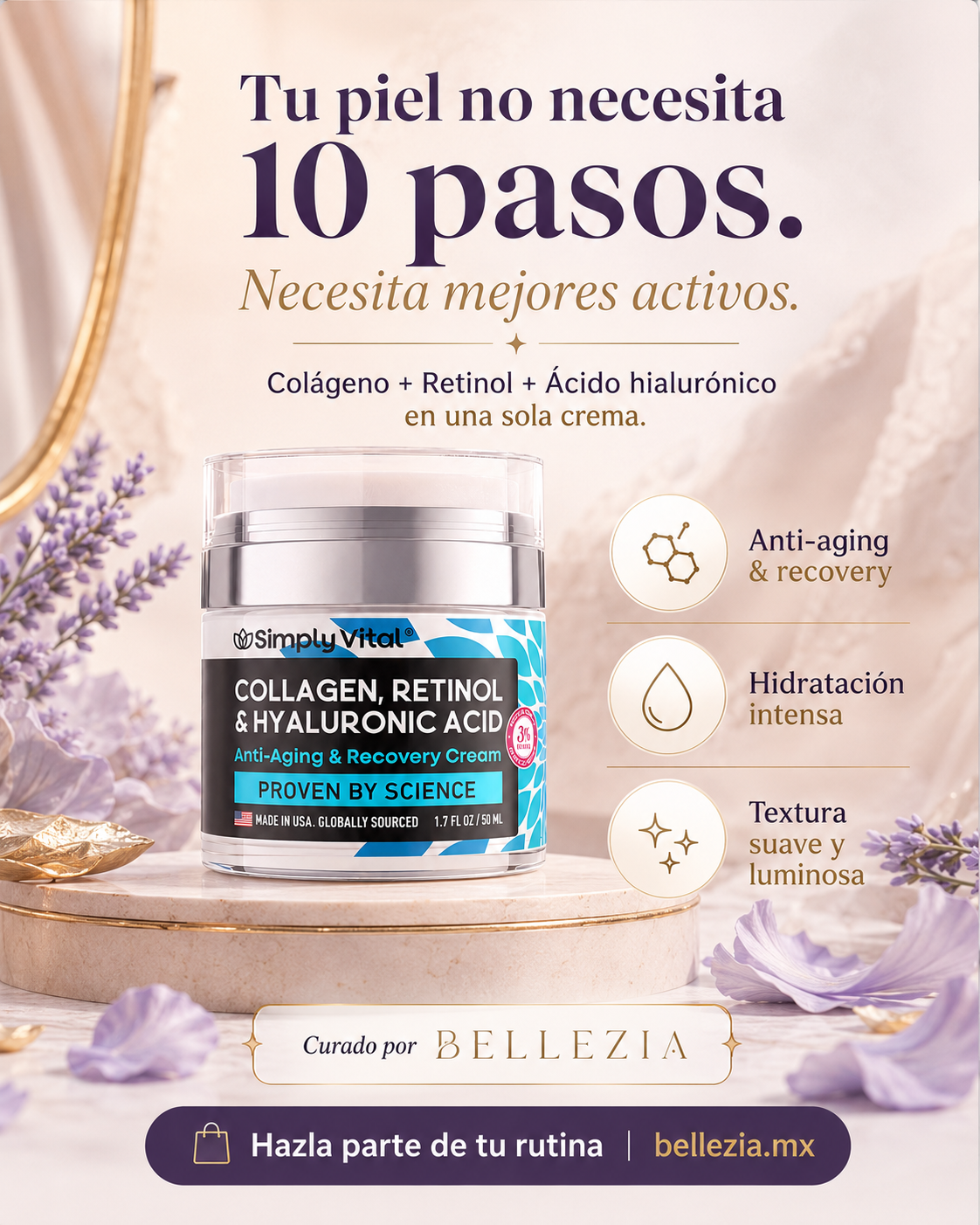 Crema Colágeno + Retinol + Ácido Hialurónico | Bellezia