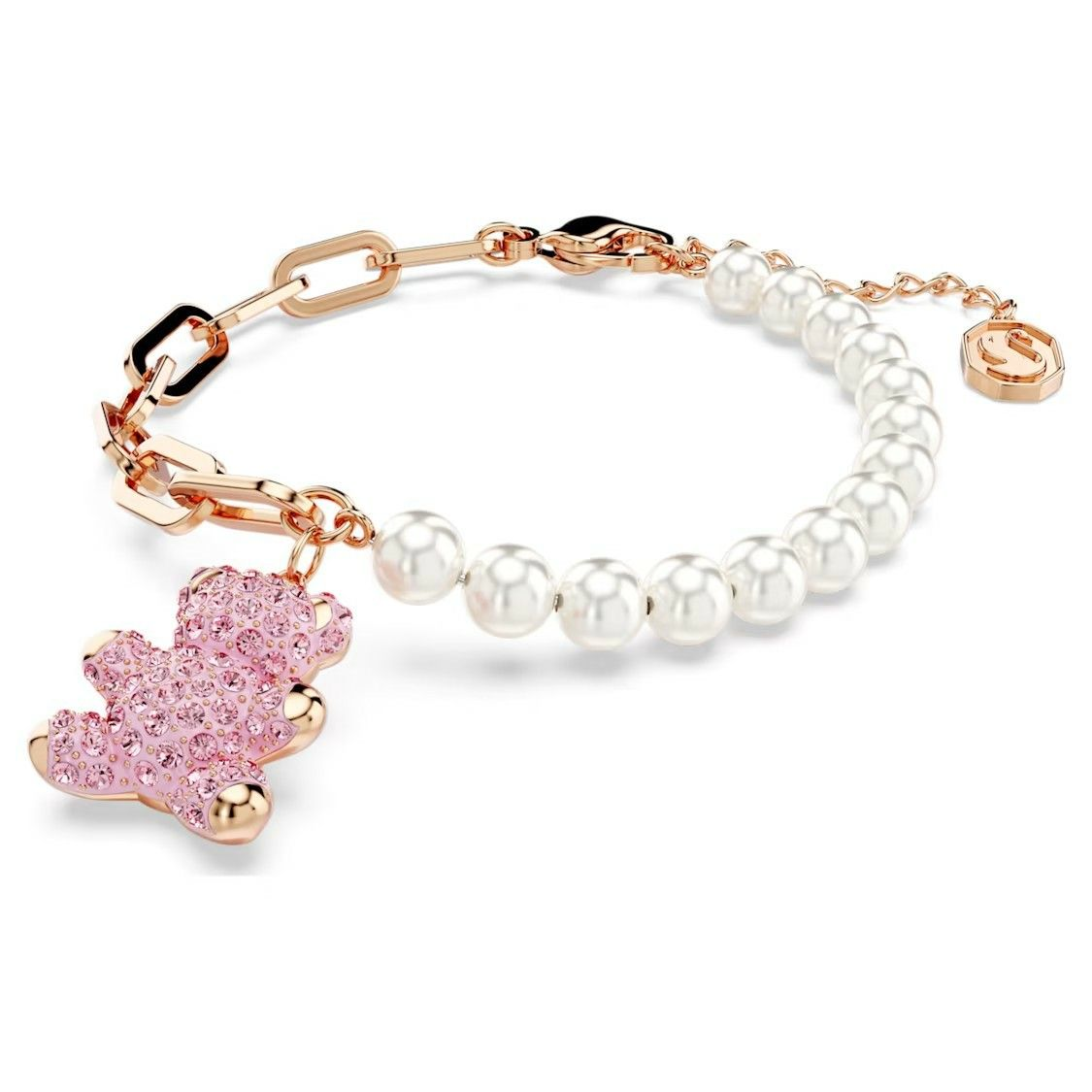 Pulsera Teddy Bear Rosa con Perlas y Cristales | Swarovski
