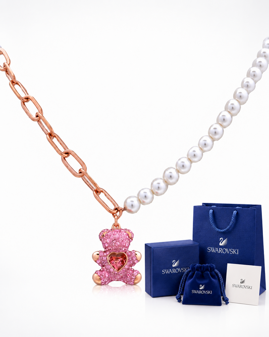 Collar Teddy Bear Rosa con Perlas y Cristales | Swarovski