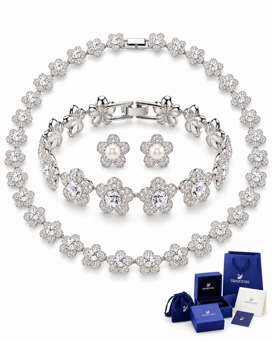 Set Floral Ariana Grande Swarovski – Collar + Pulsera + Aretes