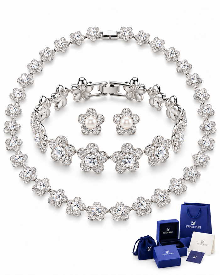 Set Floral Ariana Grande Swarovski – Collar + Pulsera + Aretes