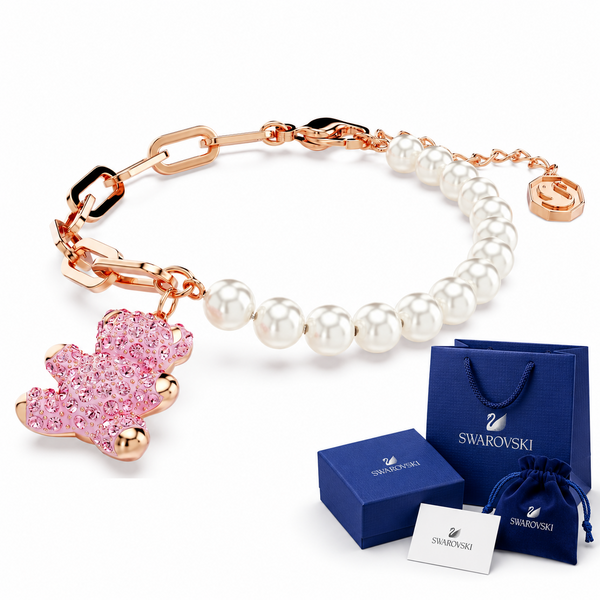 Pulsera Teddy Bear Rosa con Perlas y Cristales | Swarovski