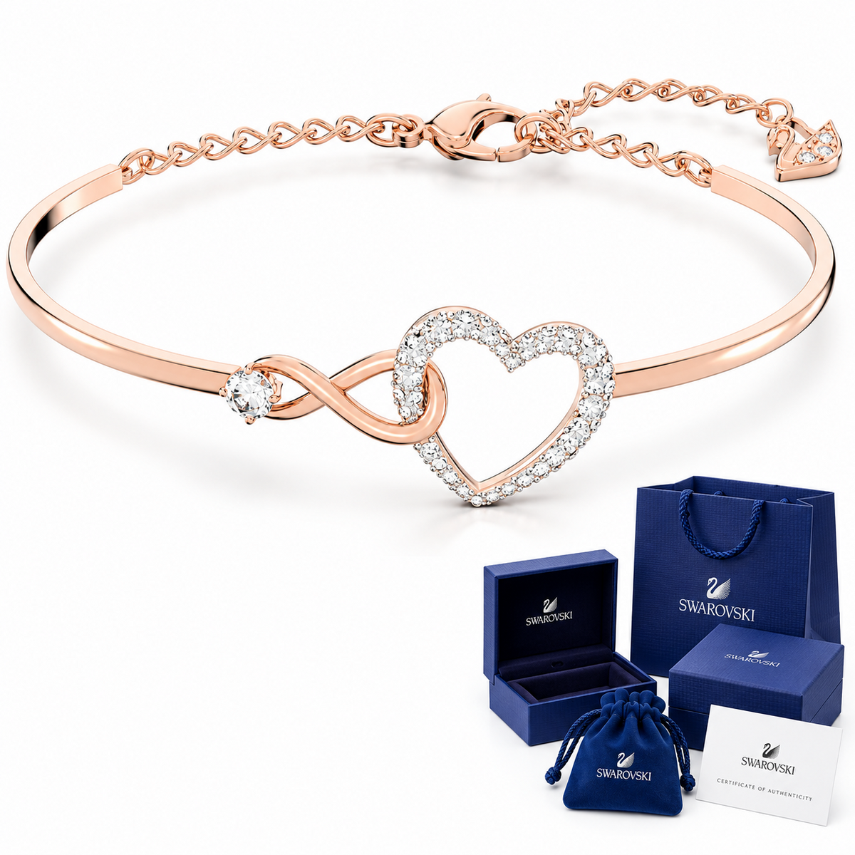Pulsera Corazón Infinito en Oro Rosa con Cristales