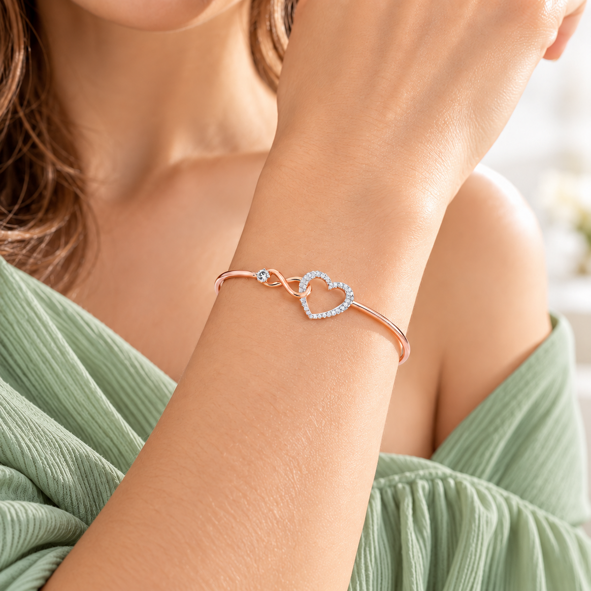 Pulsera Corazón Infinito en Oro Rosa con Cristales