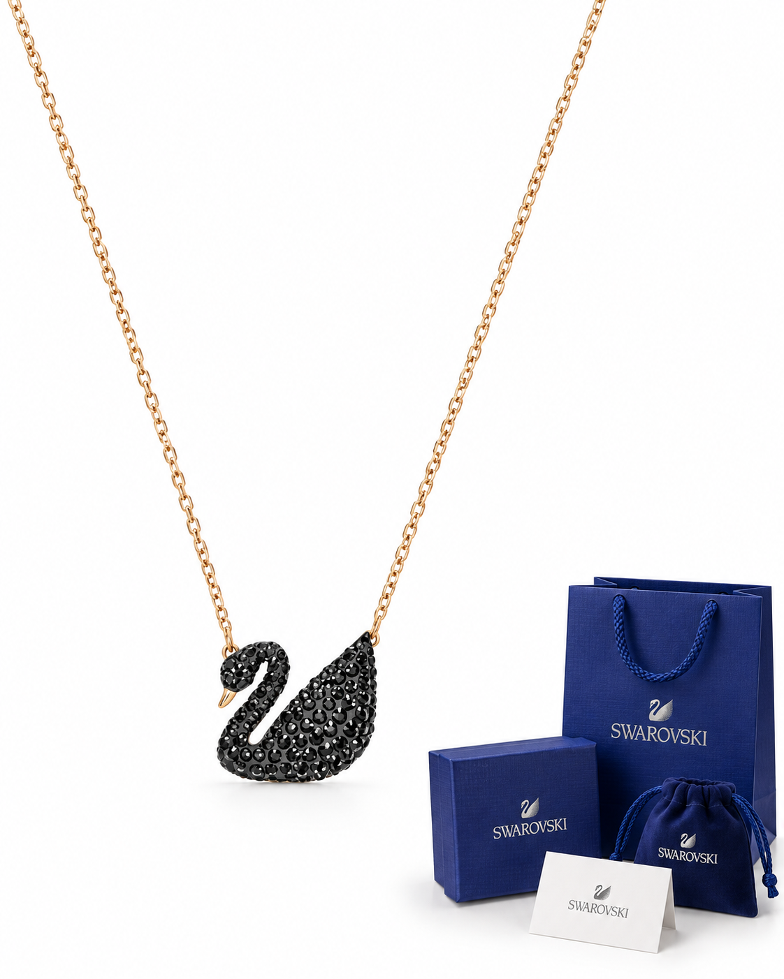 Collar Cisne Negro Swarovski en Oro Rosa