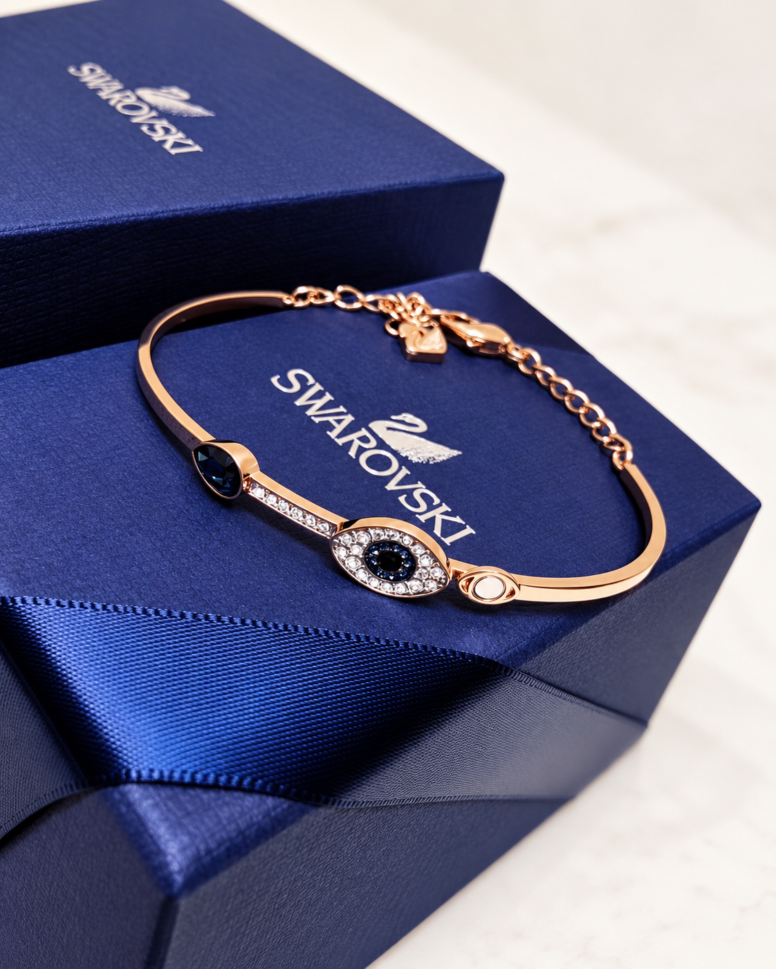 Pulsera Evil Eye Azul Oro Rosa con Cristales | Swarovski