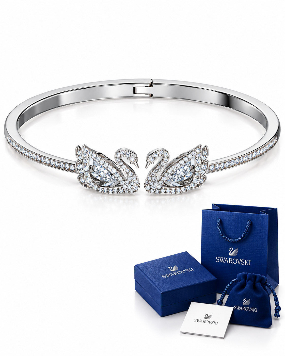 Pulsera Doble Cisne Plateada con Cristales | Swarovski