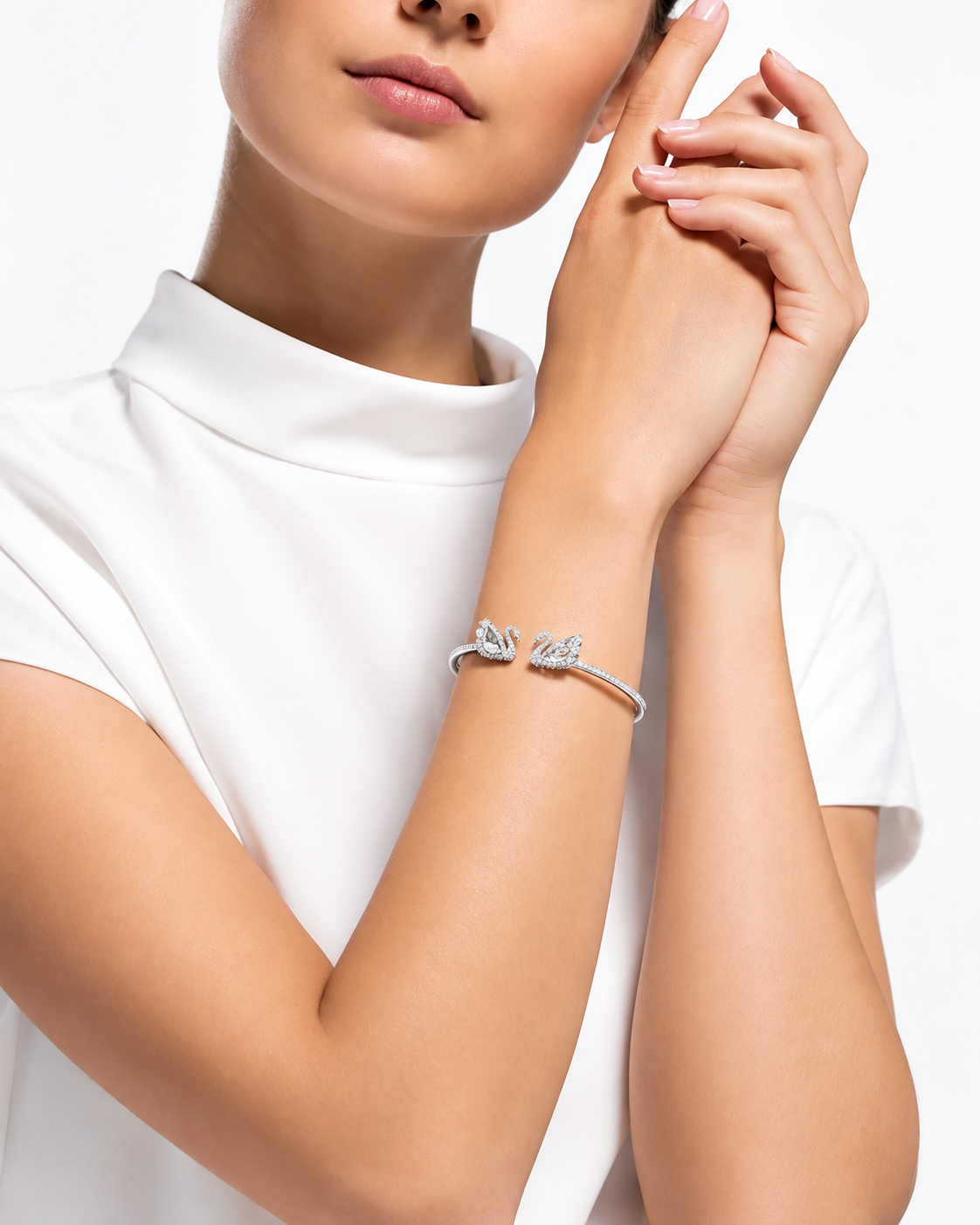 Pulsera Doble Cisne Plateada con Cristales | Swarovski