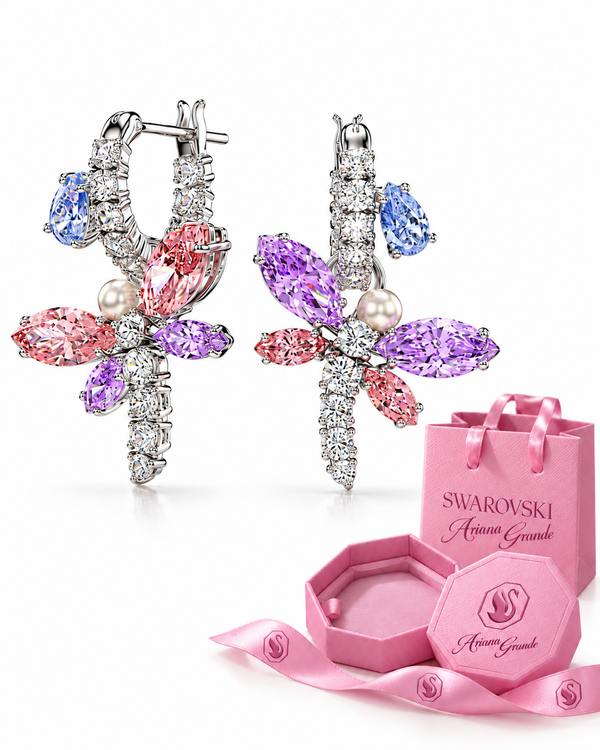 Aretes Swarovski Libélula Multicolor con Cristales | Caja Rosa Ariana Grande