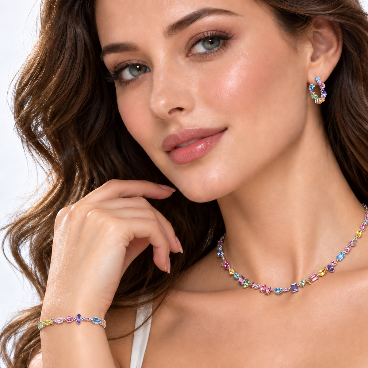 Set Multicolor Gemas de Piedras  Cristales – Collar, Pulsera y Aretes | Swarovski