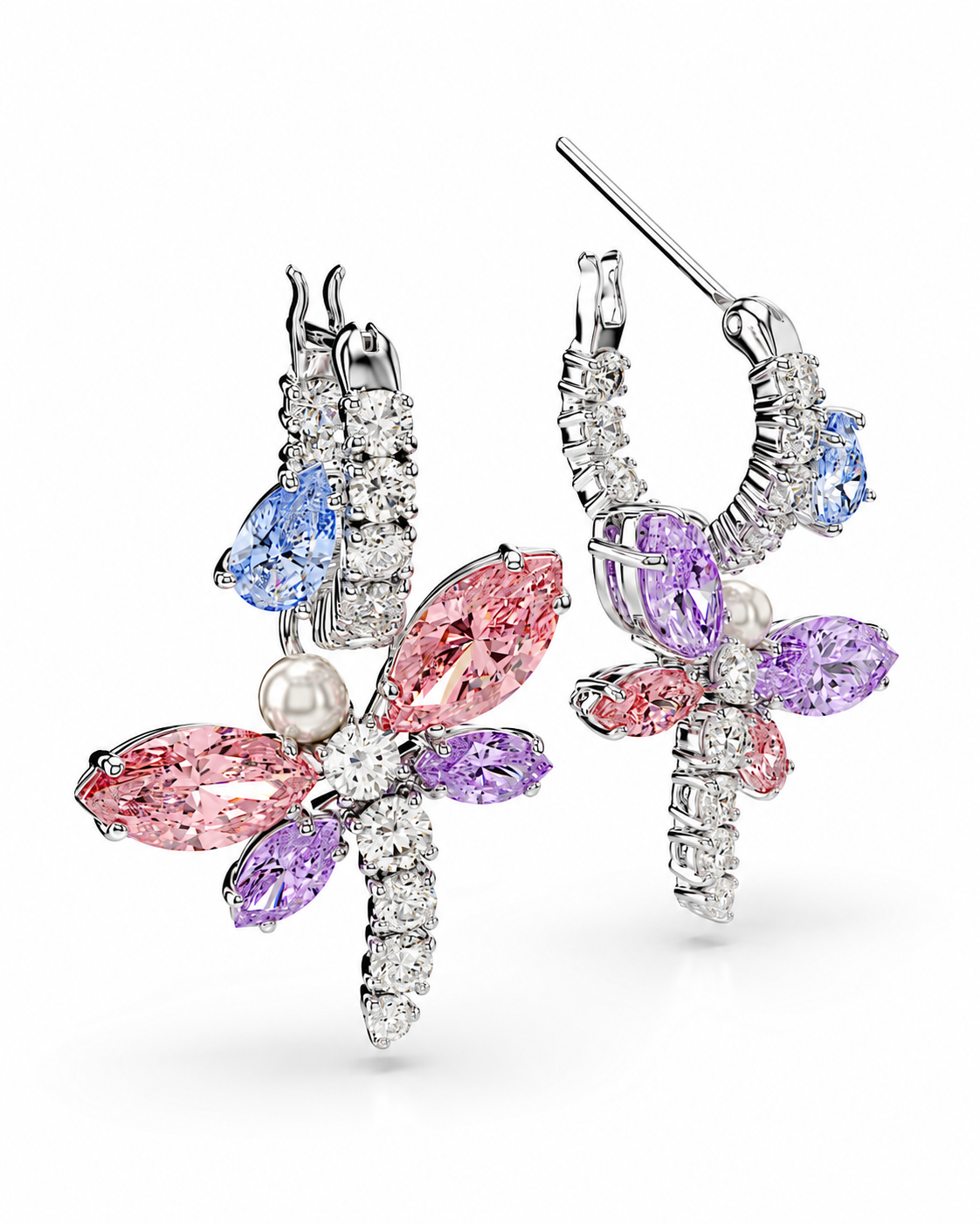 Aretes Swarovski Libélula Multicolor con Cristales | Caja Rosa Ariana Grande