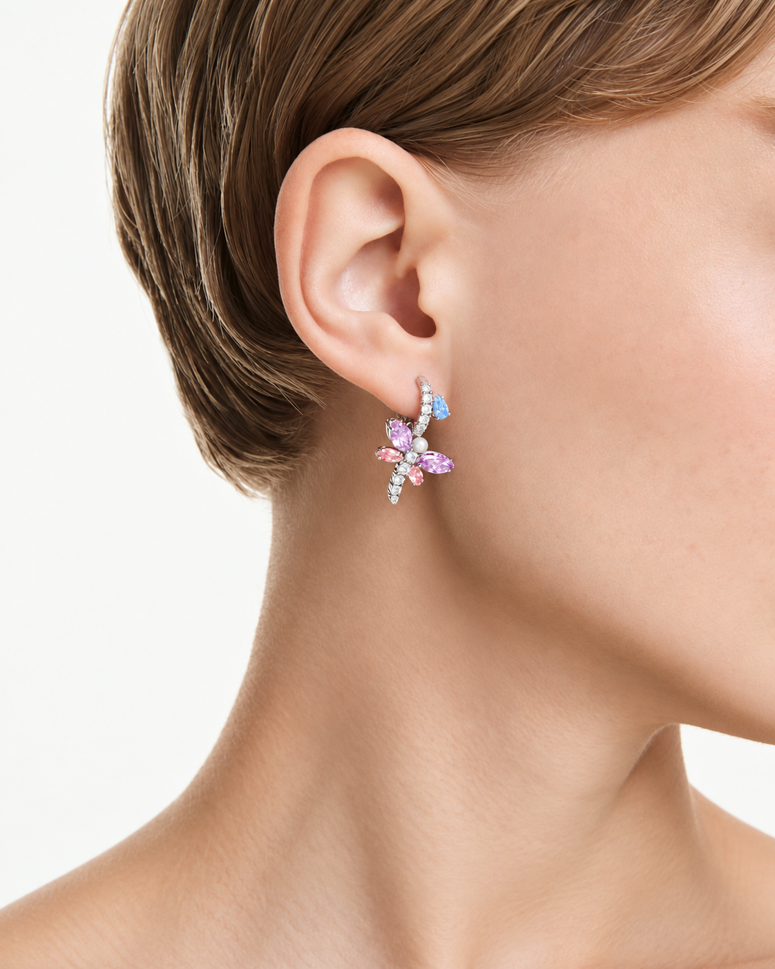 Aretes Swarovski Libélula Multicolor con Cristales | Caja Rosa Ariana Grande